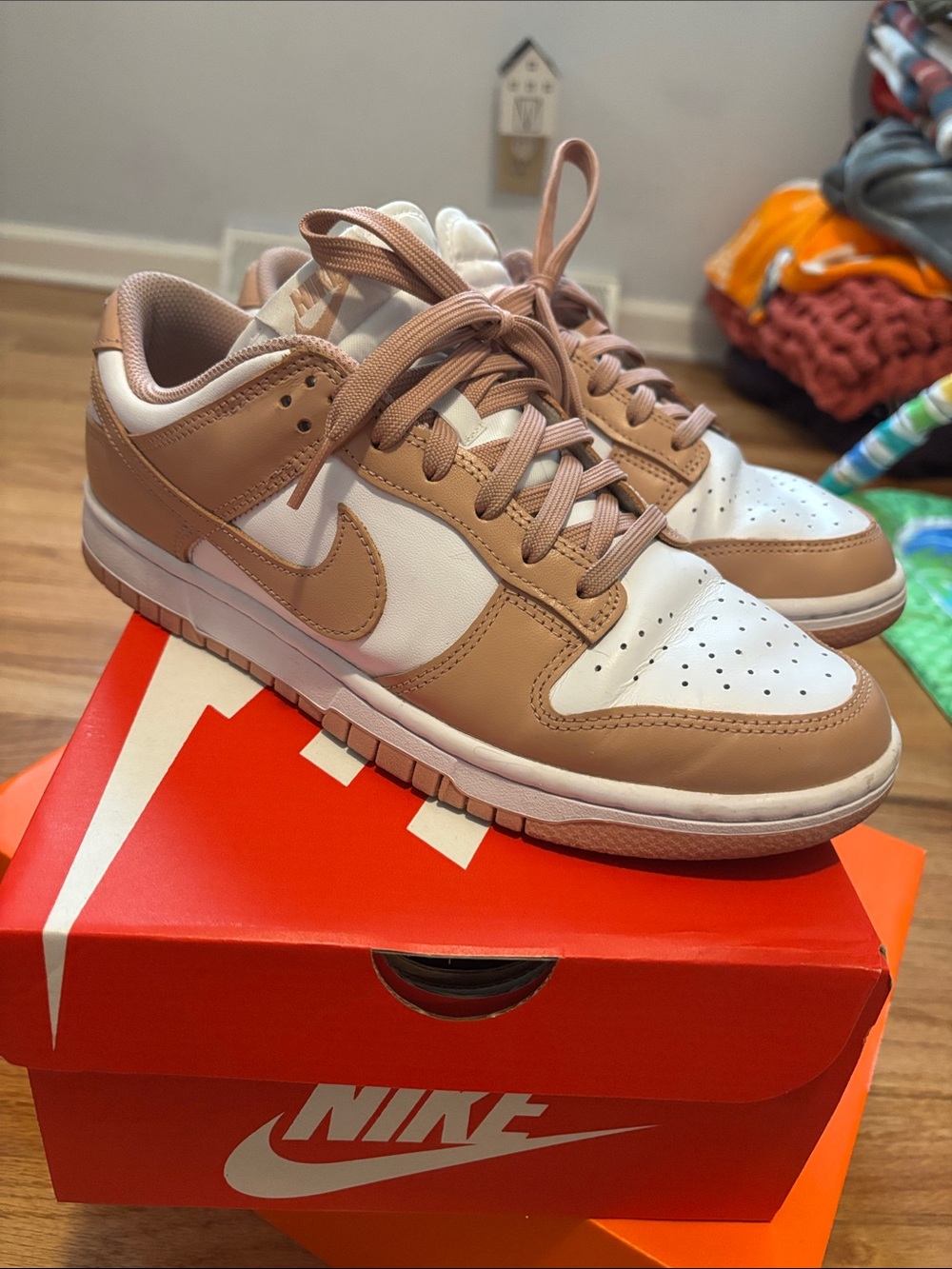 Nike Dunk Low Rose Whisper and White Casual Sneakers - Picture 3 of 10